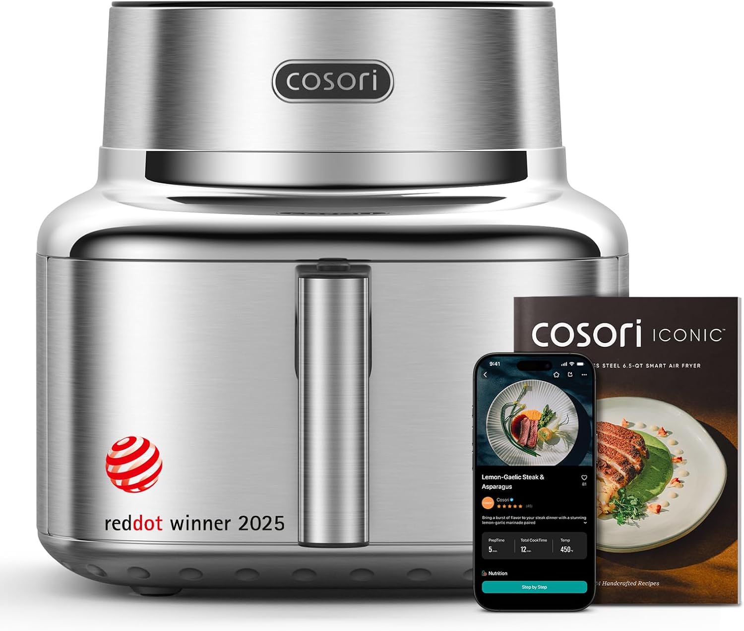 Cosori Iconic Smart-Heißluftfritteuse aus Edelstahl, 6,2 Liter